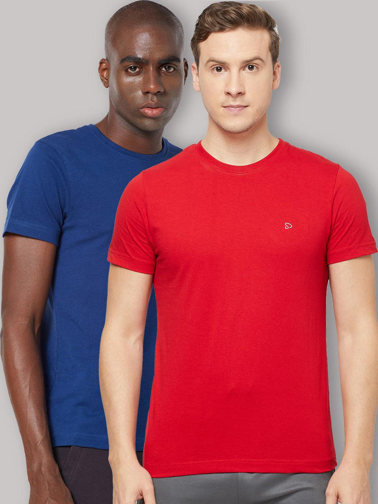 Sporto Men's Round Neck Cotton Rich, Solid Colour T-shirt Pack of 2