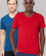 Sporto Men's V Neck T-Shirt - Pack of 2 [Denim Navy & Pure Red]