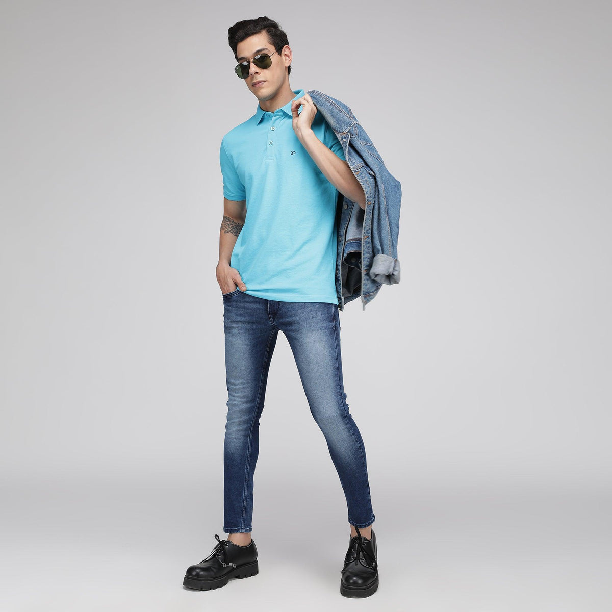 Sporto Men's Solid Polo T-Shirt - Blue Atoll