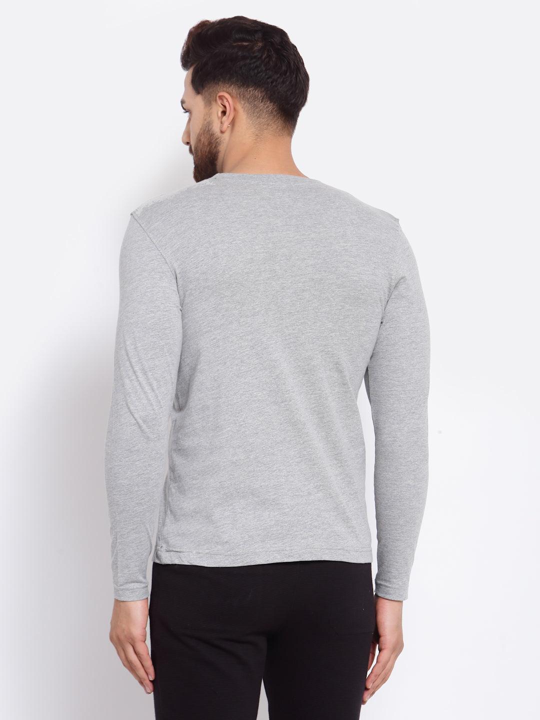 Sporto Men's Slim fit Round Neck Full Sleeve T-Shirt - Grey Jaspe