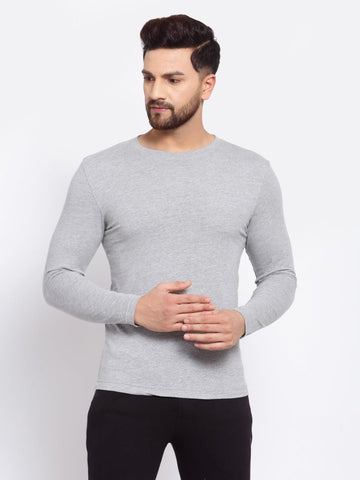 Sporto Men's Slim fit Round Neck Full Sleeve T-Shirt - Grey Jaspe - Sporto by Macho