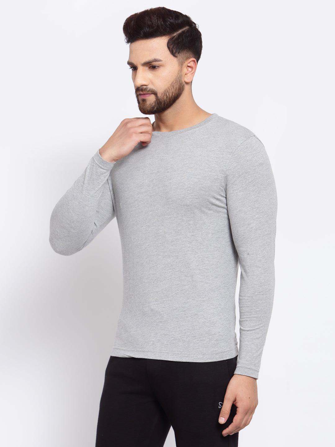 Sporto Men's Slim fit Round Neck Full Sleeve T-Shirt - Grey Jaspe
