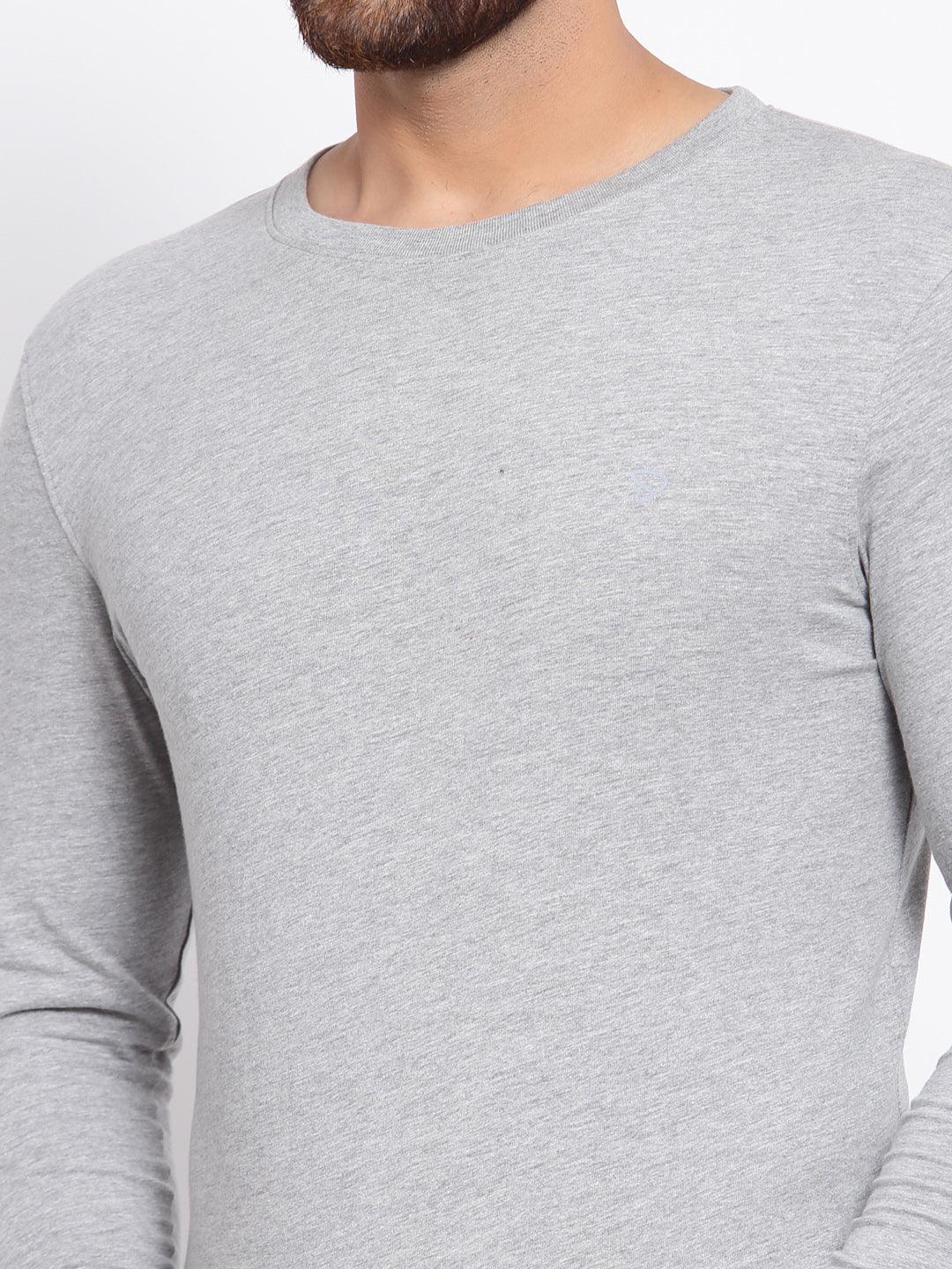 Sporto Men's Slim fit Round Neck Full Sleeve T-Shirt - Grey Jaspe