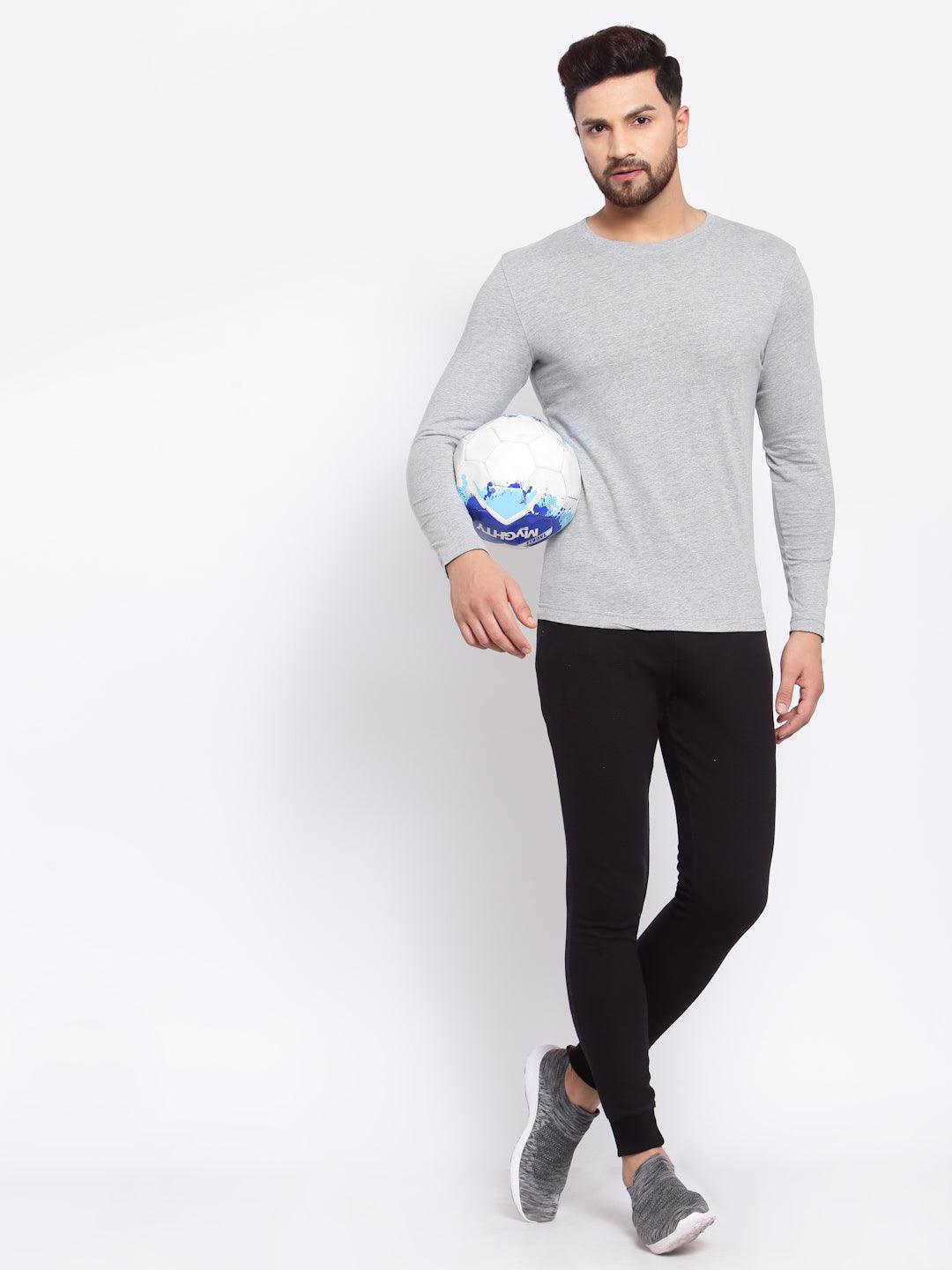 Sporto Men's Slim fit Round Neck Full Sleeve T-Shirt - Grey Jaspe