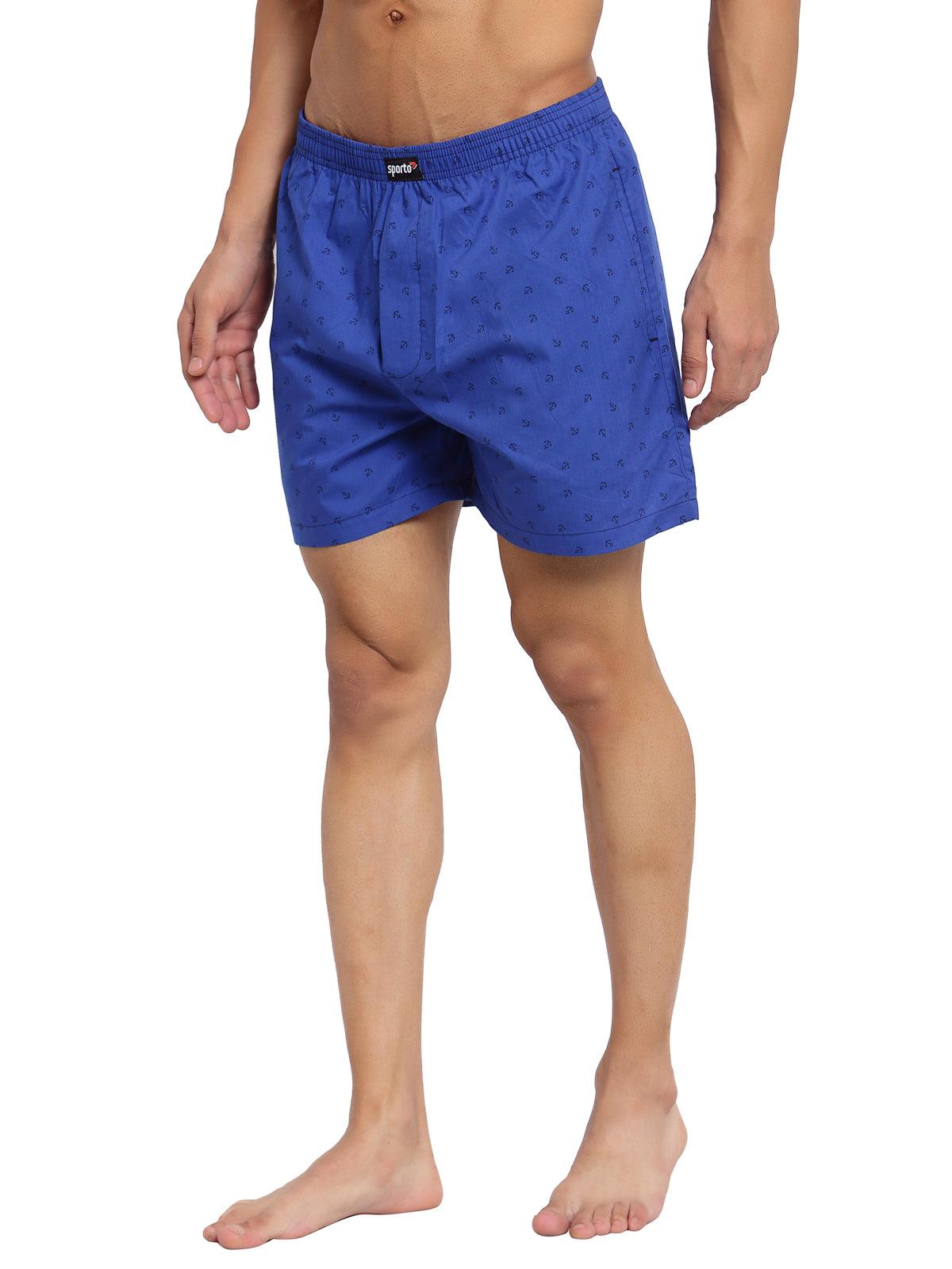 Sporto Men's Printed Boxer Shorts with Zipper - Royal Blue
