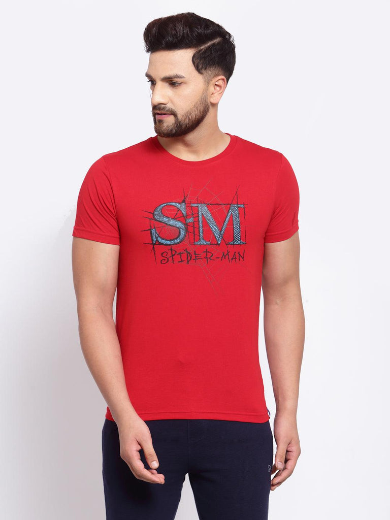 Sporto Men's Spider man Printed Half Sleeve T-Shirt - Red