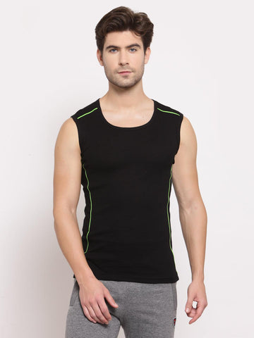 Sporto Men's 100% Cotton Gym Vest With Neon Piping (Pack Of 2)