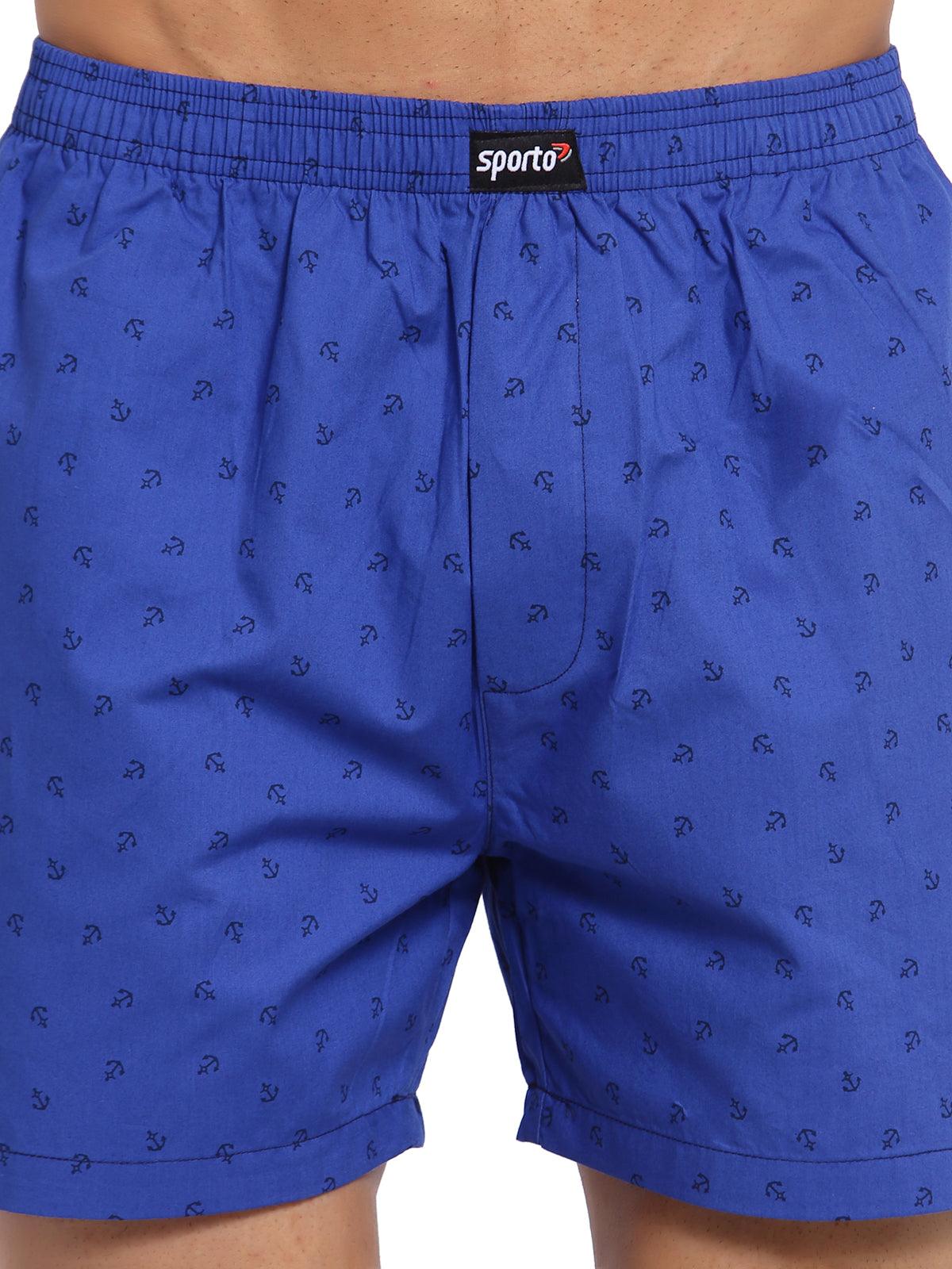 Sporto Men's Printed Boxer Shorts with Zipper - Royal Blue