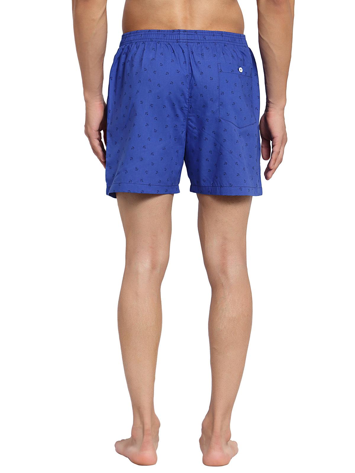 Sporto Men's Printed Boxer Shorts with Zipper - Royal Blue