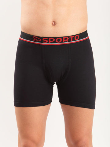 Sporto Men's Cotton Long Trunks (Pack Of 3) - Black