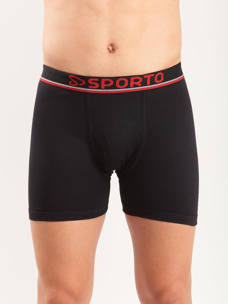 Sporto Men's Cotton Long Trunks (Pack Of 3) - Air Force+ Black+ Light Brown