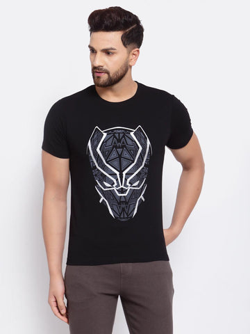 Sporto Men's Black Panther Print Half Sleeve T-shirt