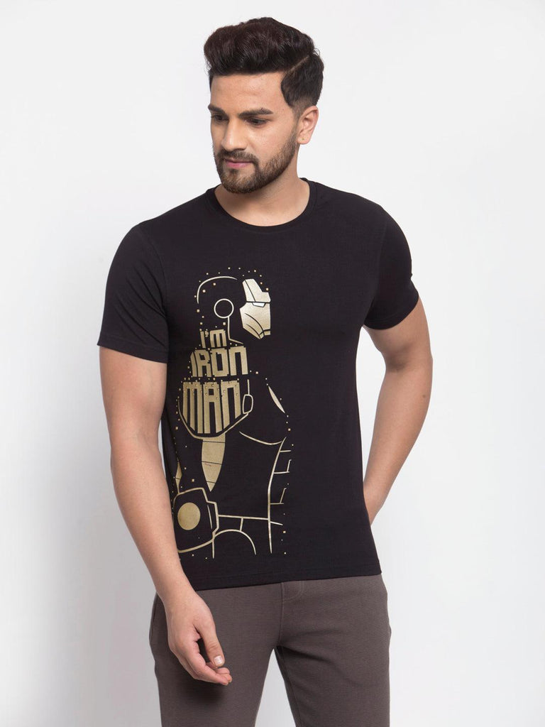 Sporto Men's Iron man Printed Half Sleeve T-Shirt - Black
