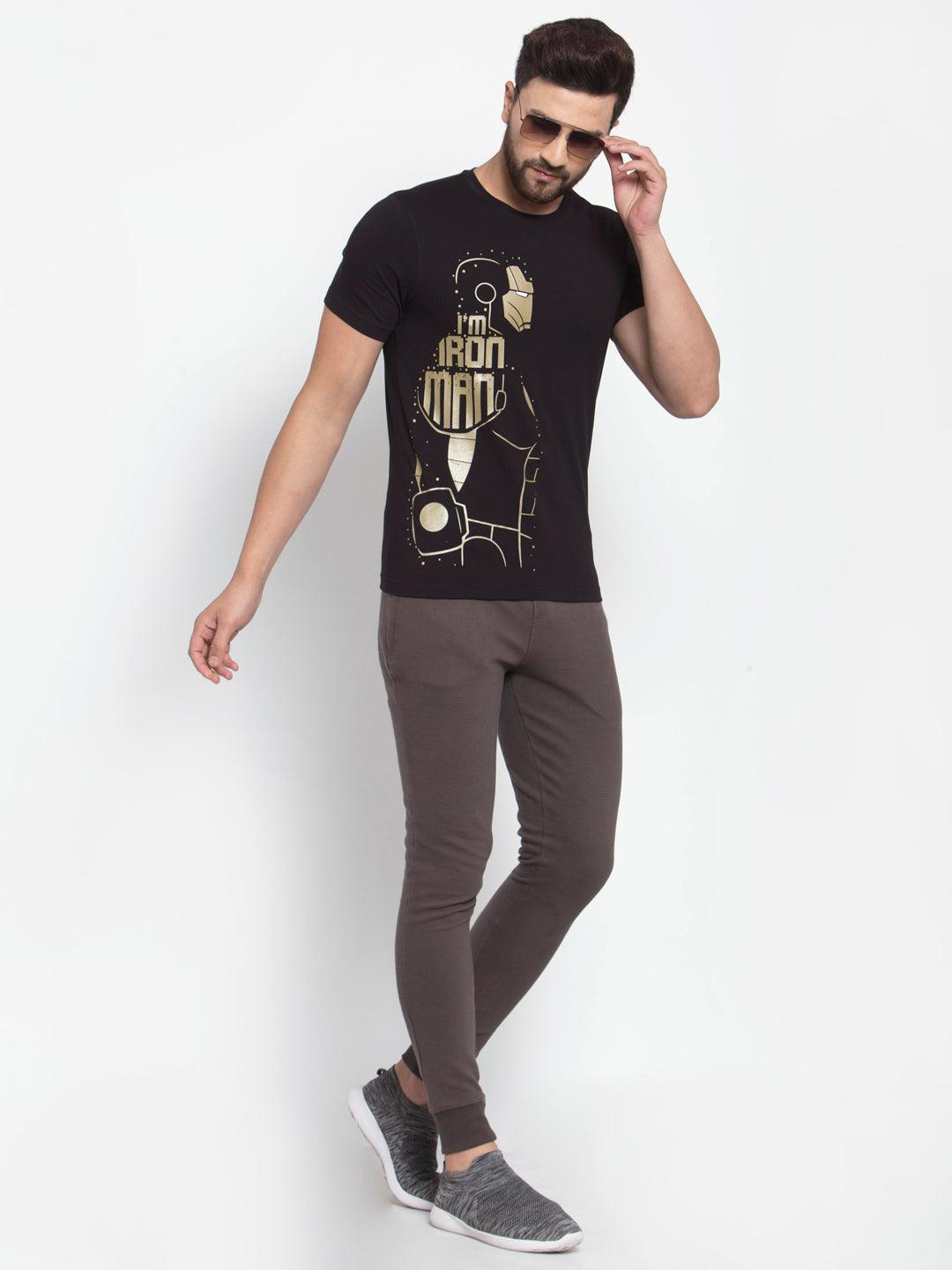 Sporto Men's Iron man Printed T-Shirt - Black