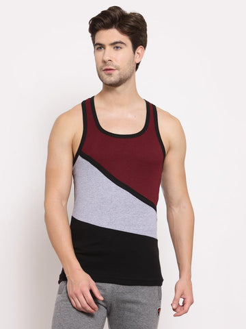 Men's 3-Colour Panel Gym Vest Pack Of 2 - (Burgundy & Black) - Sporto by Macho