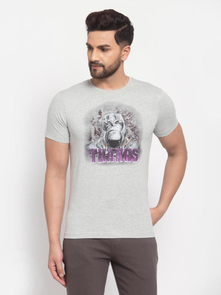 Sporto Men's Thanos Printed Half Sleeve T-Shirt - Grey Melange