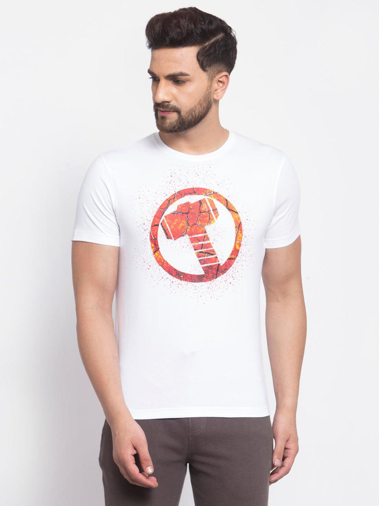 Sporto Men's Thor Hammer(Mjolnir) Printed Half Sleeve T-Shirt - White