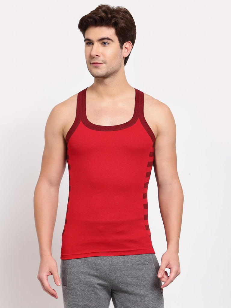 Men's Gym Vests with Designed Side Contrast Panel - Pack of 2 (Red & Navy) - Sporto by Macho