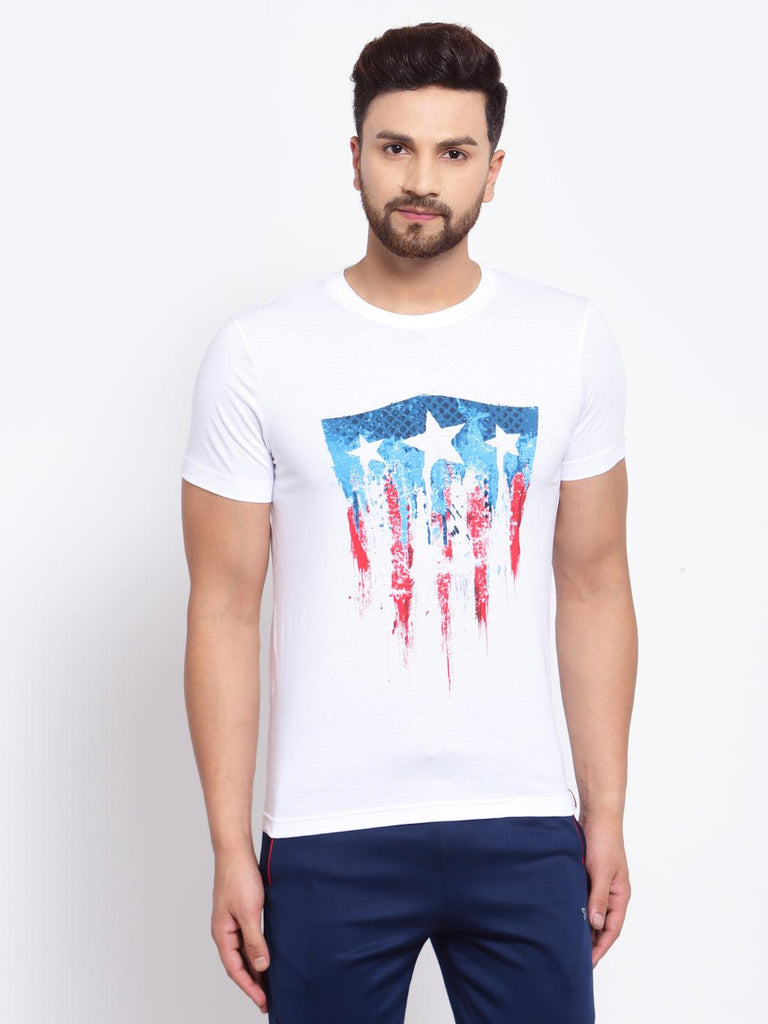 Sporto Men's Captain America Shield Printed Half Sleeve T-Shirt - White - Sporto by Macho