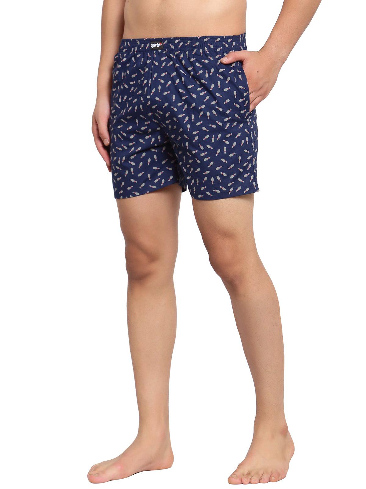 Sporto Men's Printed Boxer Shorts with Zipper -Navy