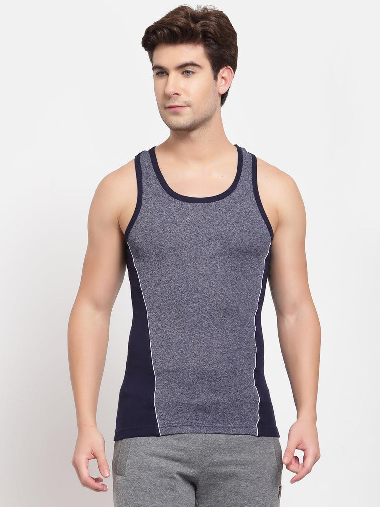 Men's Gym Vests with Contrast Side Panels - Pack 0f 2 (Olive & Navy)