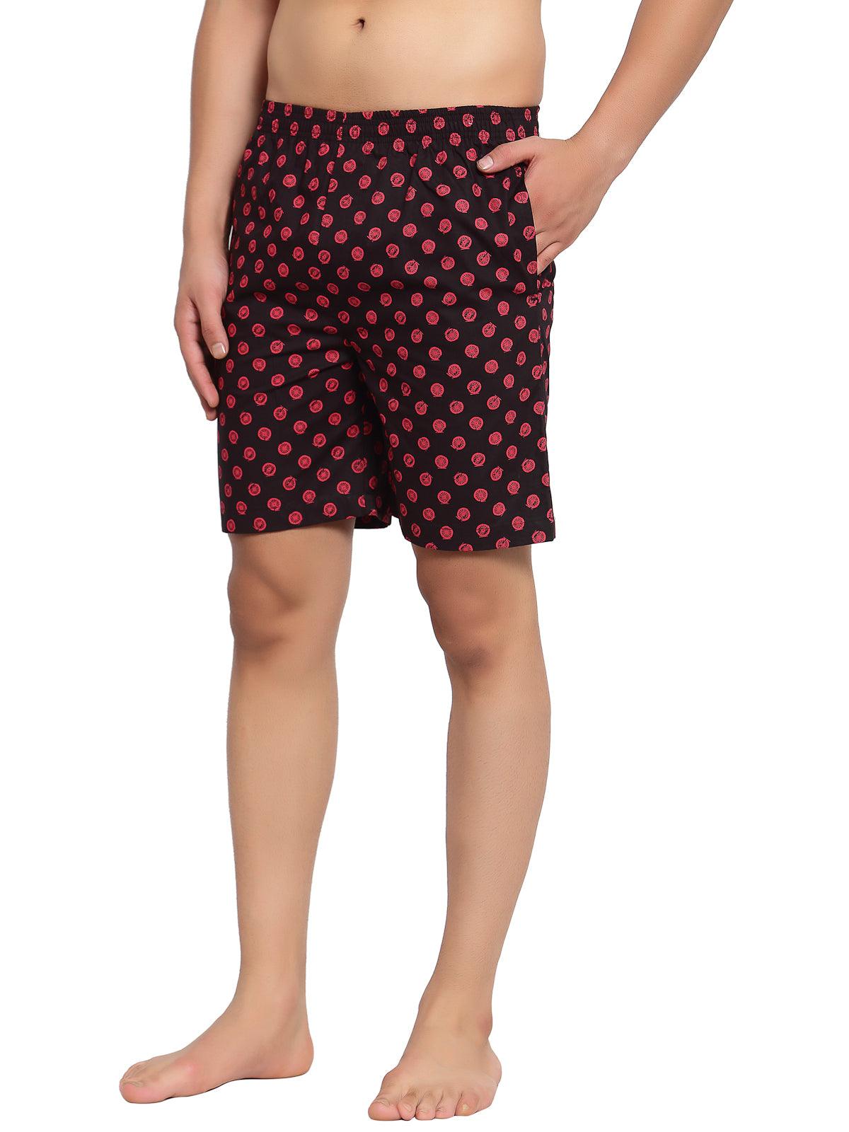 Sporto Men's Printed Boxer Shorts with Zipper - Black