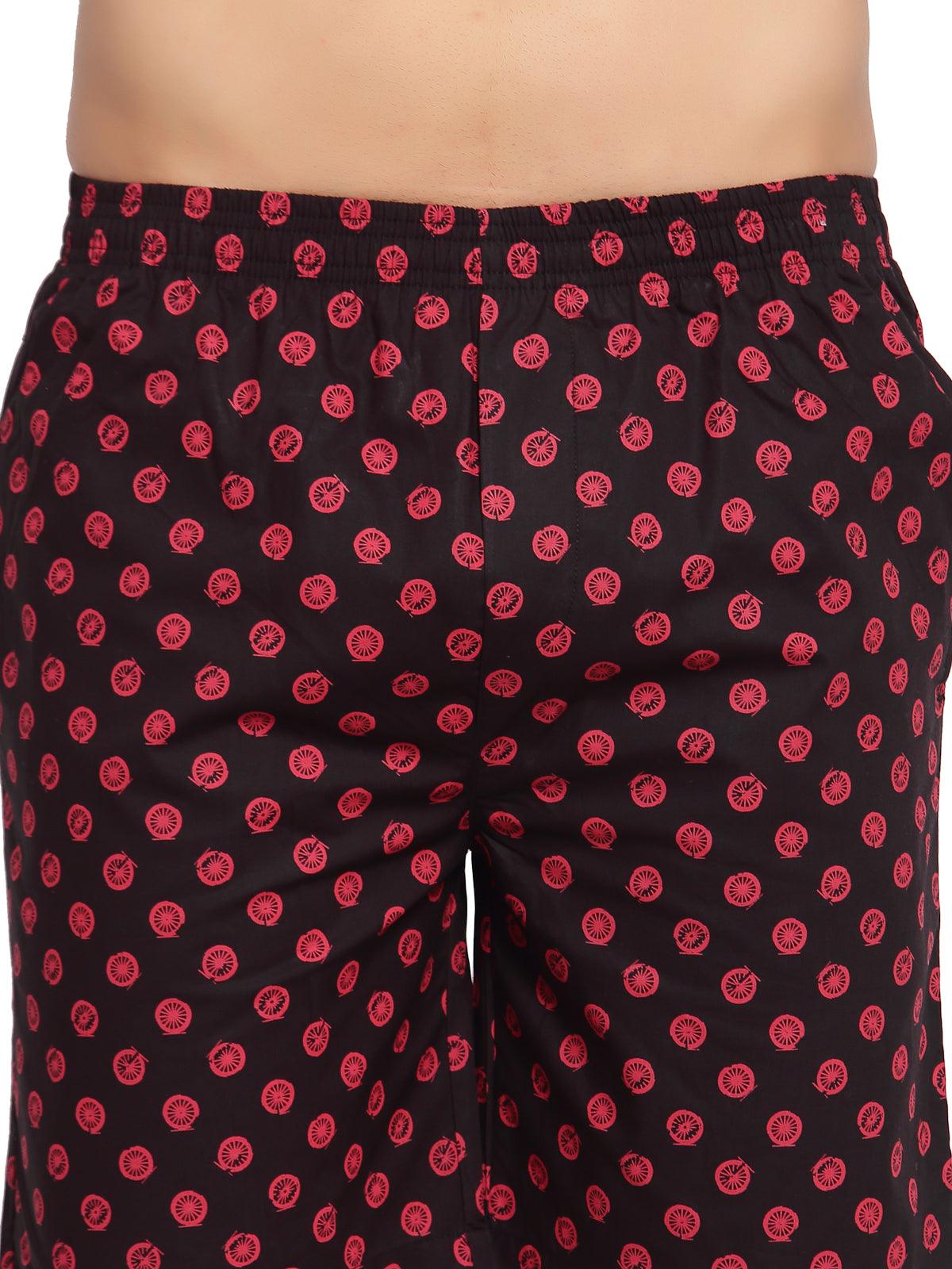 Sporto Men's Printed Boxer Shorts with Zipper - Black