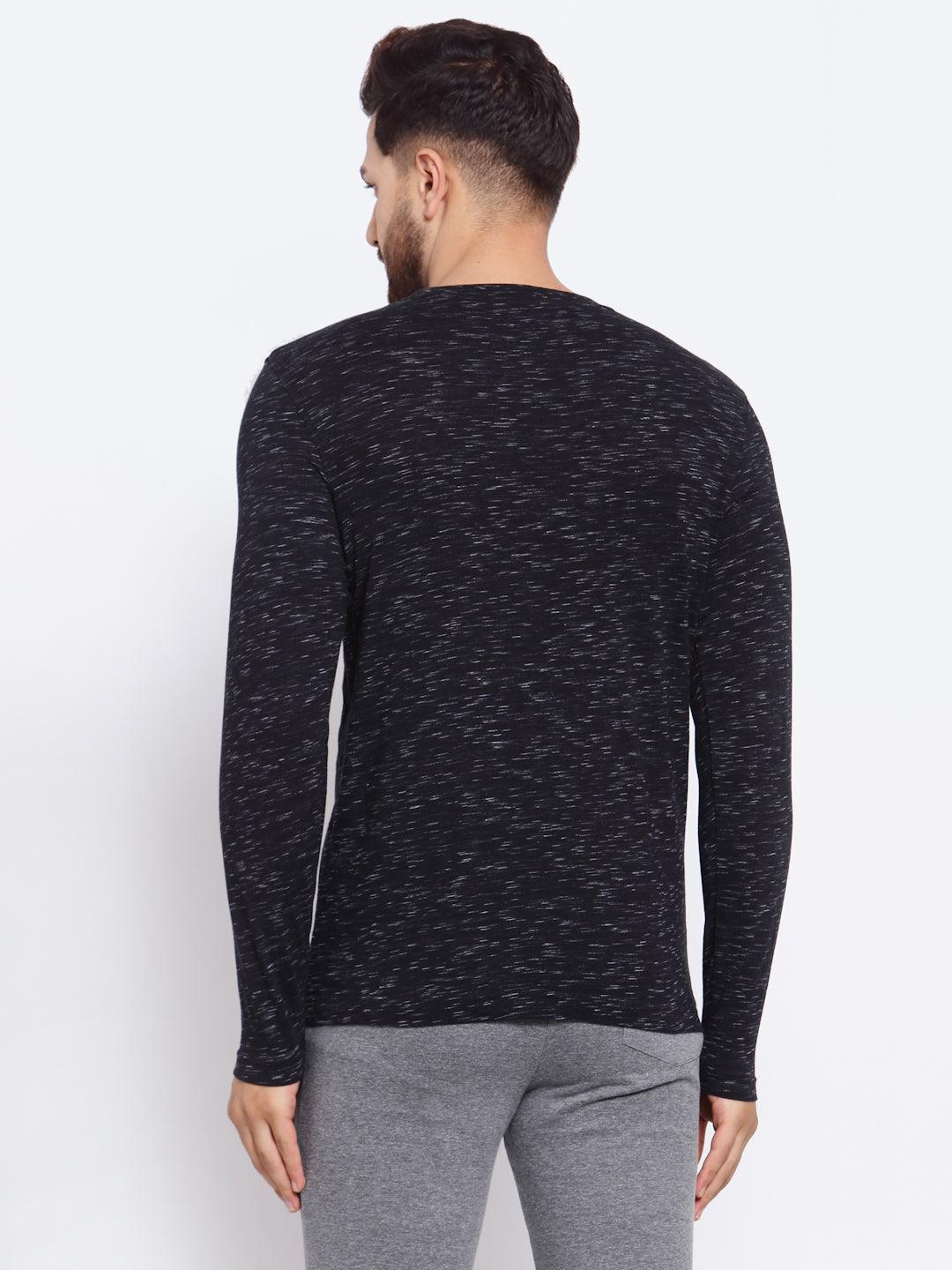Sporto Men's Slim fit Full Sleeve T-Shirt - Black & White Flakes