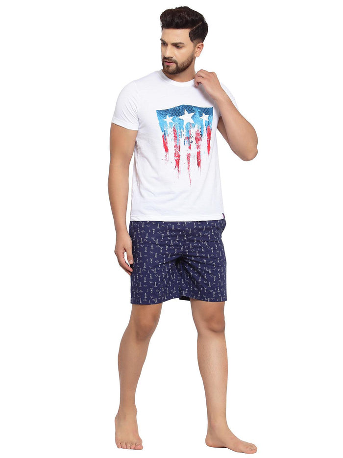 Sporto Men's Printed Boxer Shorts with Zipper - Navy Blue