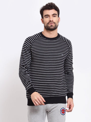 Sporto Men's Striped Sweatshirt Black Cotton/White Spun