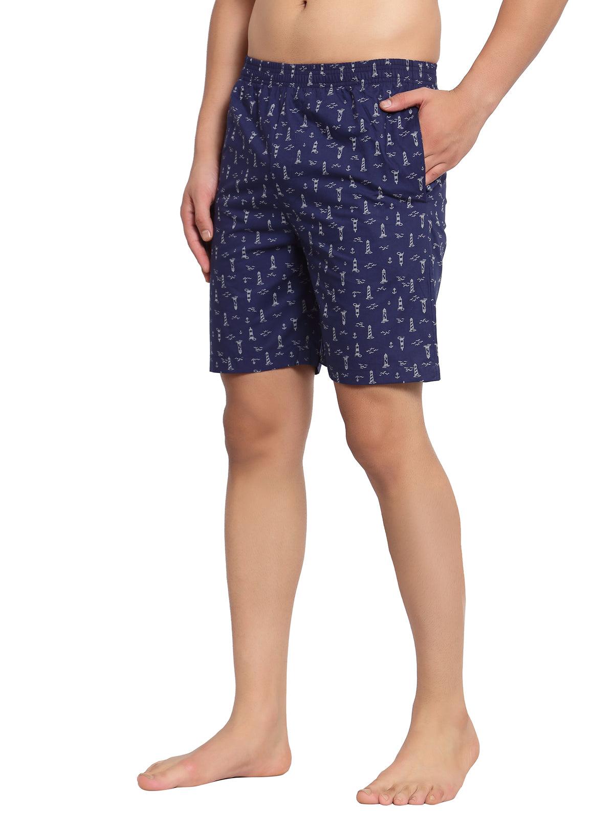 Sporto Men's Printed Boxer Shorts with Zipper - Navy Blue