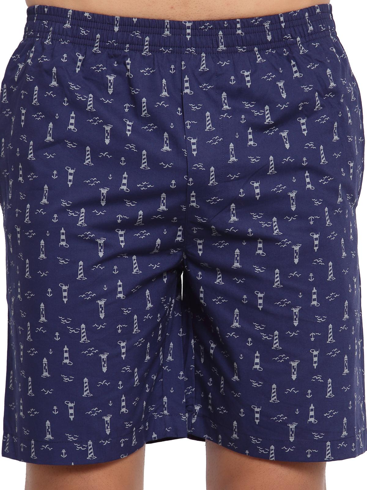 Sporto Men's Printed Boxer Shorts with Zipper - Navy Blue