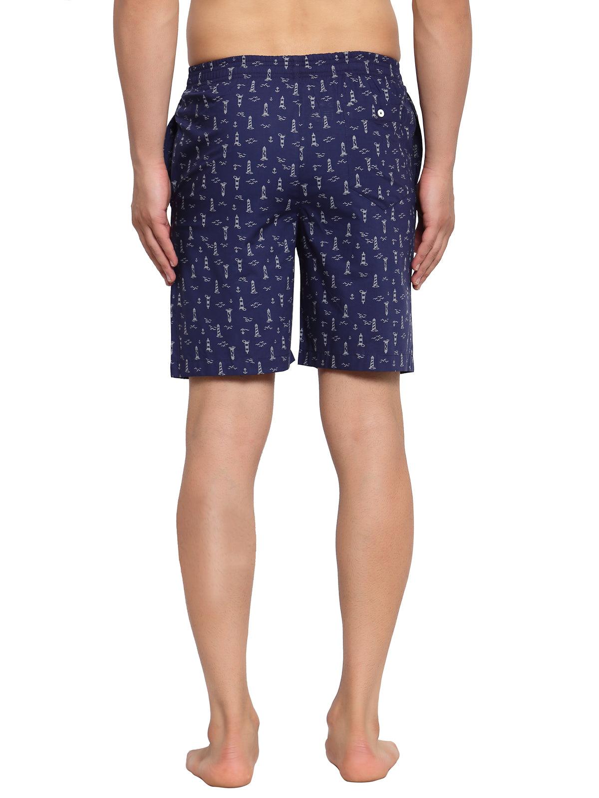 Sporto Men's Printed Boxer Shorts with Zipper - Navy Blue