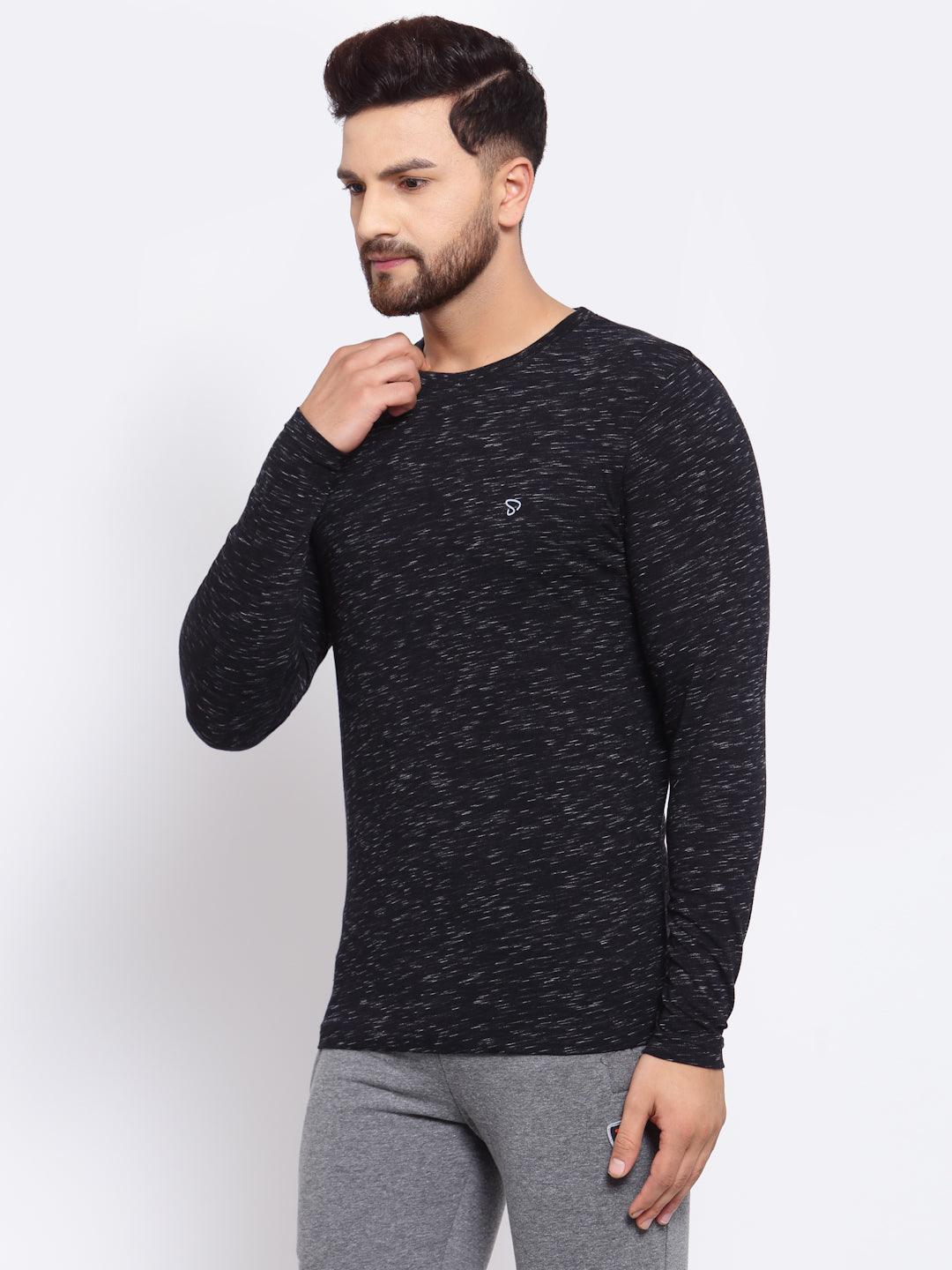 Sporto Men's Slim fit Full Sleeve T-Shirt - Black & White Flakes