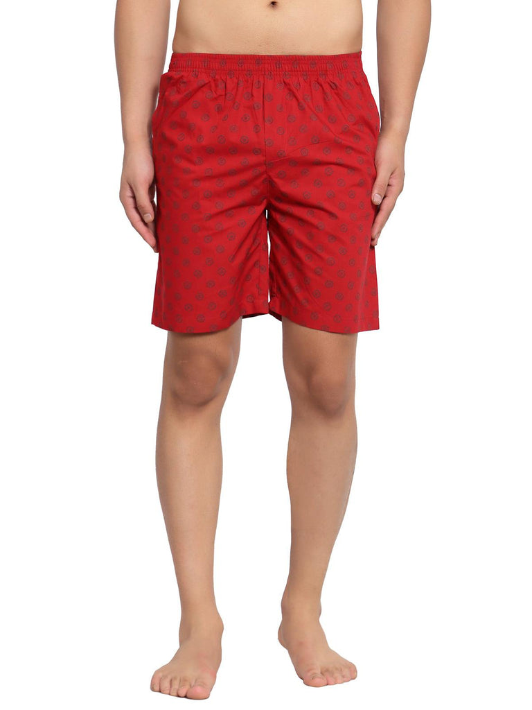 Sporto Men's Printed Boxer Shorts with Zipper - Red