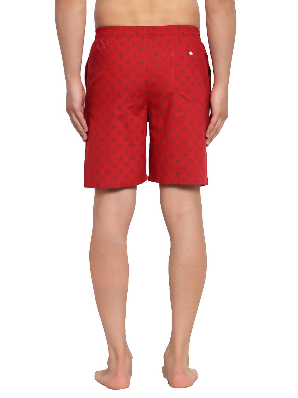 Sporto Men's Printed Boxer Shorts with Zipper - Red