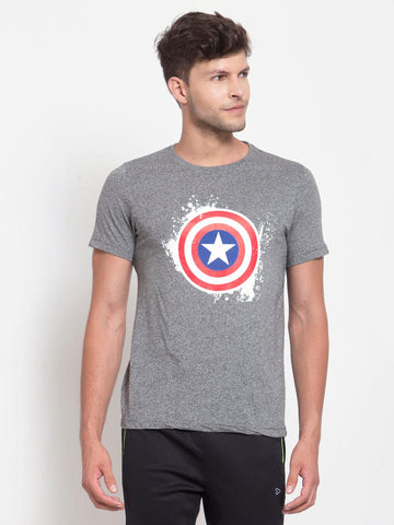 Sporto Men's Captain America Shield Printed Half Sleeve T-Shirt - Grey Jaspe