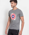 Sporto Men's Captain America Shield Printed Half Sleeve T-Shirt - Grey Jaspe