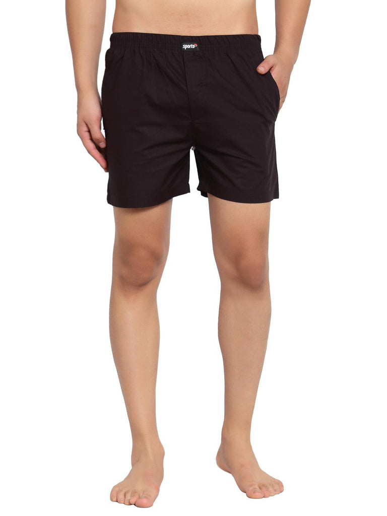 Sporto Men's Solid Boxer Shorts with Zipper - Black