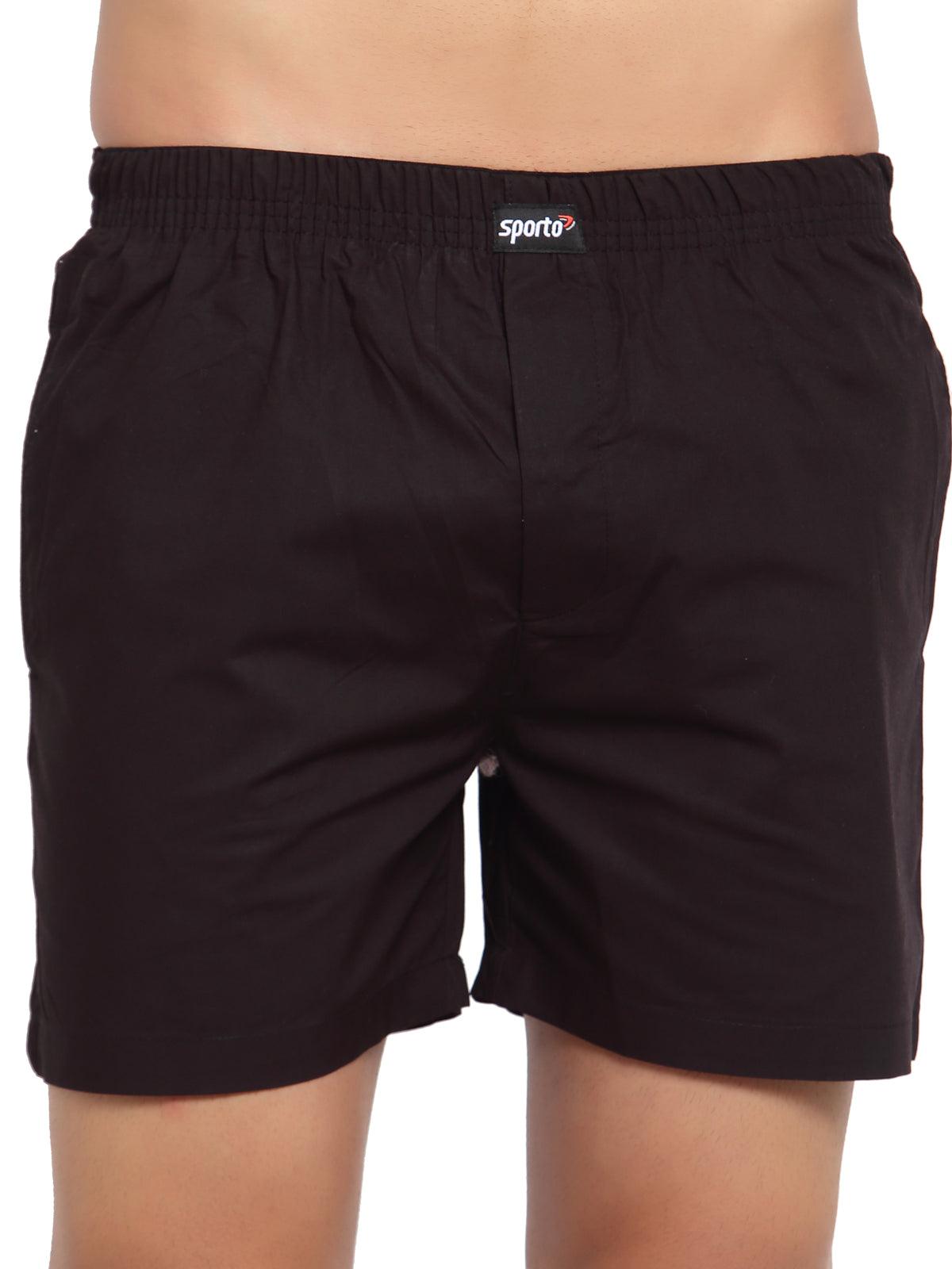 Sporto Men's Solid Boxer Shorts with Zipper - Black