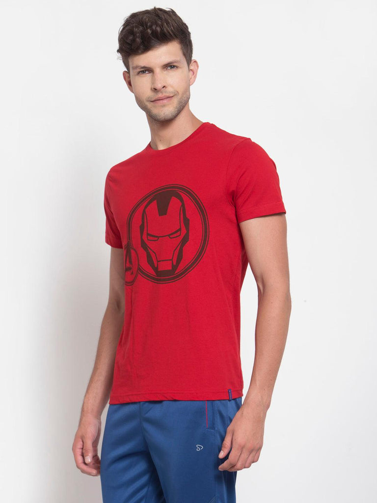 Sporto Men's Iron man Printed Half Sleeve T-Shirt - Red