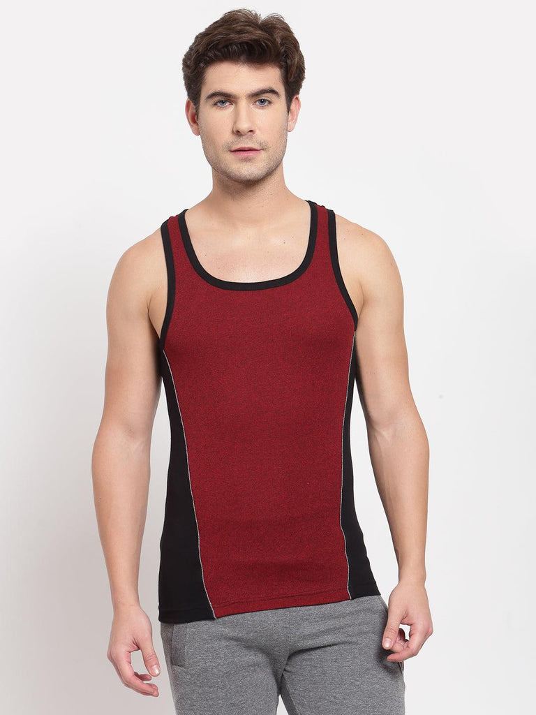 Men's Gym Vests with Contrast Side Panels - Pack 0f 2 (Red & Navy)