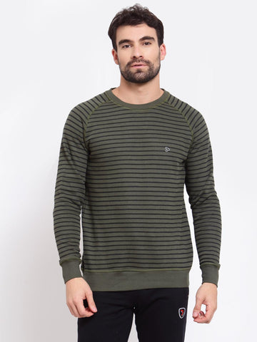 Sporto Men's Striped Sweatshirt Olive Cotton/Black Spun