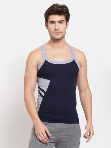 Men's Gym Vests with Side Contrast Panel - Pack of 2 (Navy & Red)