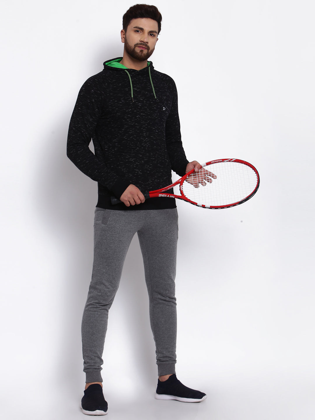 Sporto Men's Hoodie Sweatshirt Black /White Inj.