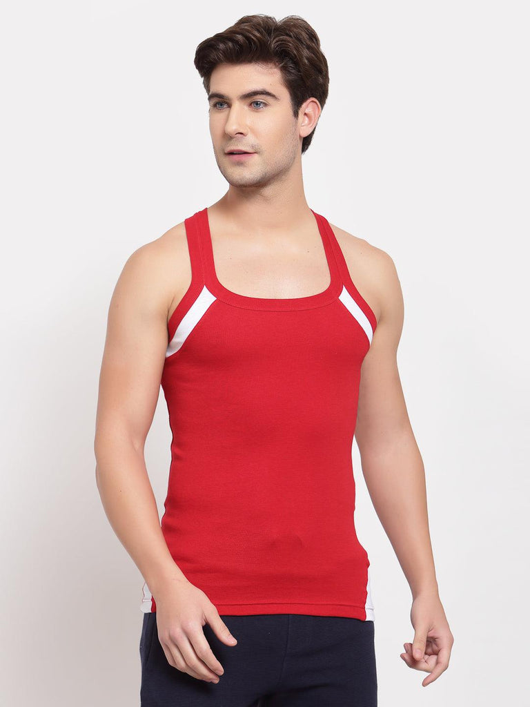 Men's Gym Vests with Contrast Armhole Panel - Pack of 2 (Navy & Red)