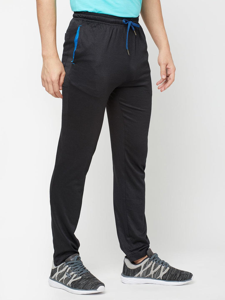 Sporto Men's Plaited Jersey Knit Black & Blue Trackpants - Sporto by Macho