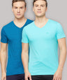 Sporto Men's V Neck T-Shirt - Pack of 2 [Sapphire Blue & Ocean Weave]