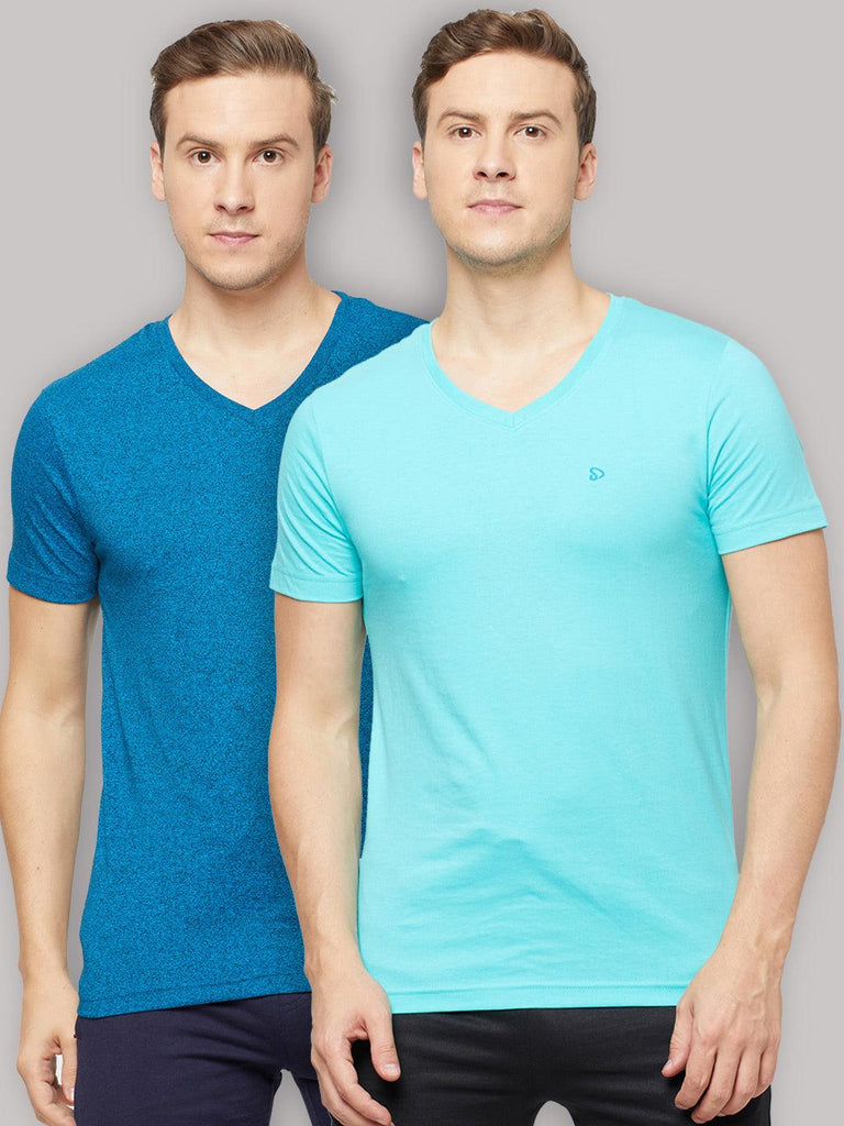 Sporto Men's V Neck T-Shirt - Pack of 2 [Sapphire Blue & Ocean Weave] - Sporto by Macho