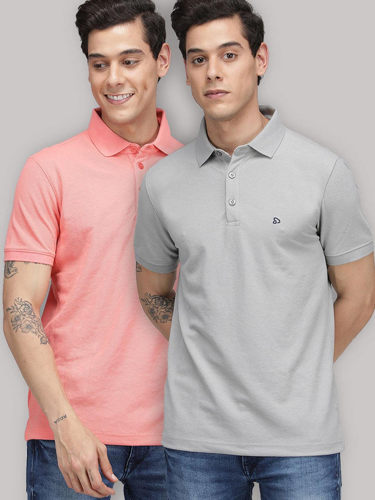 Sporto Men's Polo T-shirt -Pack of 2 [Grey & Pink]
